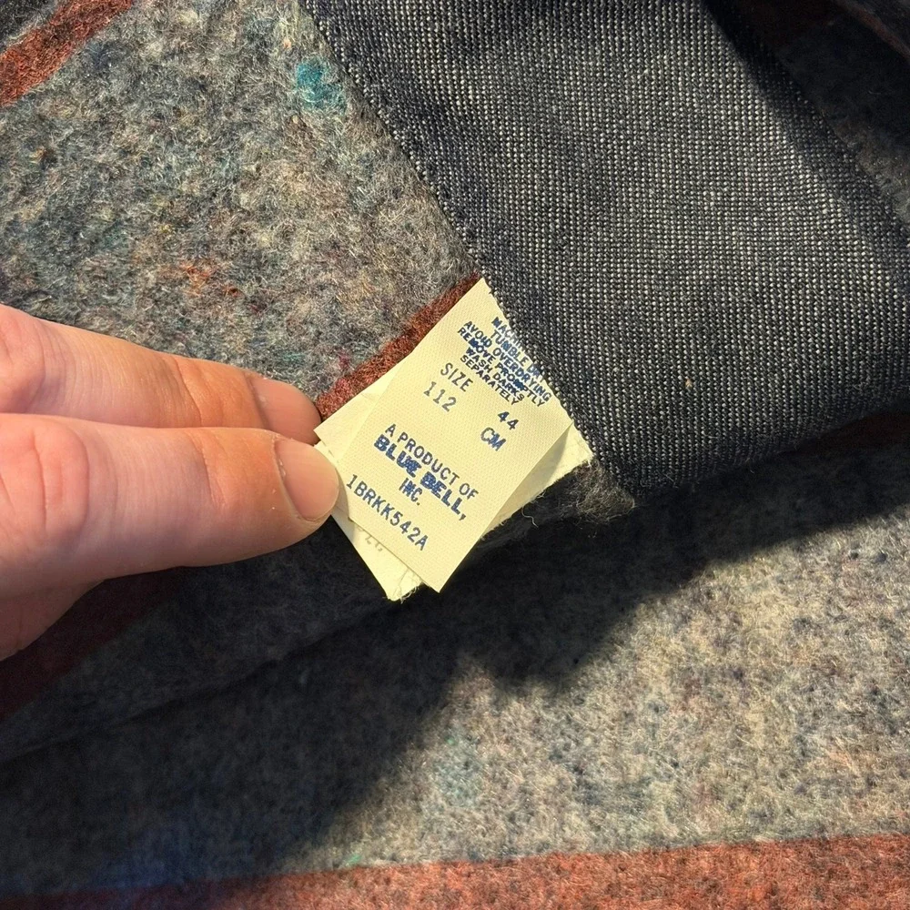 VTG 70s Wrangler Blue Bell Denim Chore Jacket Blanket Lined Size 44 Mint‎ Dark